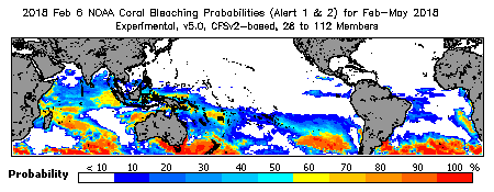 Current Bleaching Heat Stress Outlook Probability - Alert Levels 1 and 2