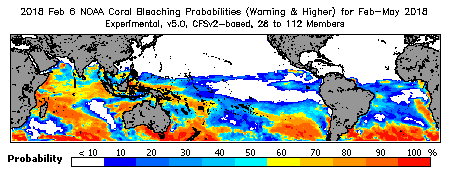 Current Bleaching Heat Stress Outlook Probability - Warning and higher