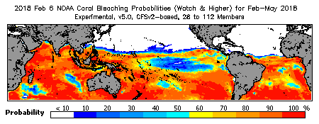 Current Bleaching Heat Stress Outlook Probability - Watch and higher