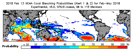 Current Bleaching Heat Stress Outlook Probability - Alert Levels 1 and 2