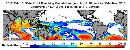 Current Bleaching Heat Stress Outlook Probability - Warning and higher