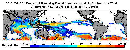 Current Bleaching Heat Stress Outlook Probability - Alert Levels 1 and 2