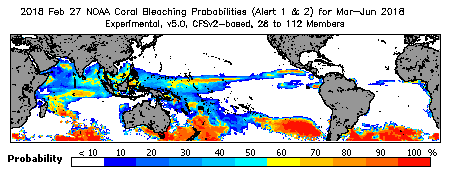 Current Bleaching Heat Stress Outlook Probability - Alert Levels 1 and 2