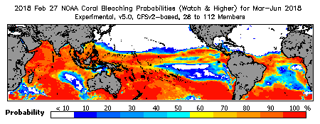 Current Bleaching Heat Stress Outlook Probability - Watch and higher