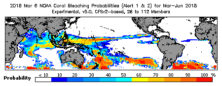 Current Bleaching Heat Stress Outlook Probability - Alert Levels 1 and 2