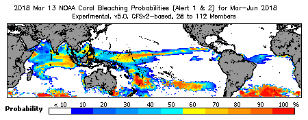 Current Bleaching Heat Stress Outlook Probability - Alert Levels 1 and 2