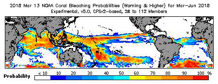 Current Bleaching Heat Stress Outlook Probability - Warning and higher