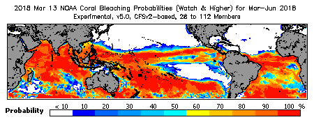 Current Bleaching Heat Stress Outlook Probability - Watch and higher