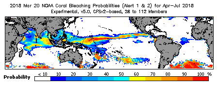 Current Bleaching Heat Stress Outlook Probability - Alert Levels 1 and 2