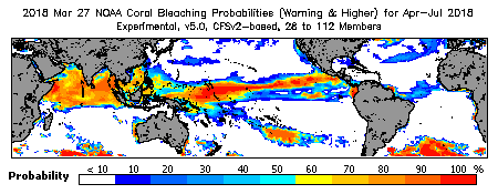 Current Bleaching Heat Stress Outlook Probability - Warning and higher