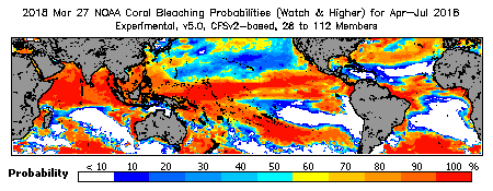 Current Bleaching Heat Stress Outlook Probability - Watch and higher