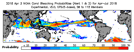 Current Bleaching Heat Stress Outlook Probability - Alert Levels 1 and 2