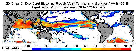 Current Bleaching Heat Stress Outlook Probability - Warning and higher