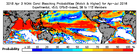 Current Bleaching Heat Stress Outlook Probability - Watch and higher