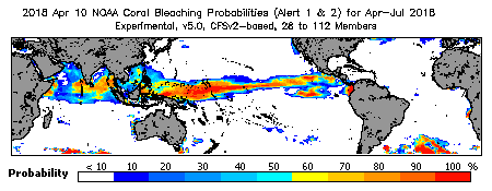 Current Bleaching Heat Stress Outlook Probability - Alert Levels 1 and 2