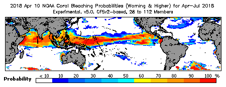 Current Bleaching Heat Stress Outlook Probability - Warning and higher