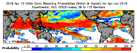 Current Bleaching Heat Stress Outlook Probability - Watch and higher