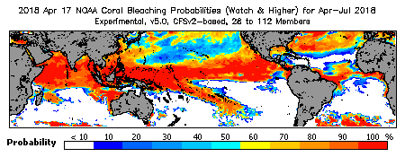 Current Bleaching Heat Stress Outlook Probability - Watch and higher