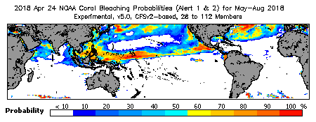 Current Bleaching Heat Stress Outlook Probability - Alert Levels 1 and 2