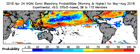 Current Bleaching Heat Stress Outlook Probability - Warning and higher