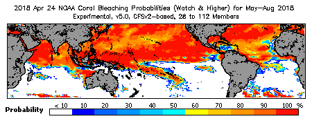 Current Bleaching Heat Stress Outlook Probability - Watch and higher