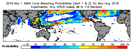 Current Bleaching Heat Stress Outlook Probability - Alert Levels 1 and 2