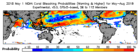 Current Bleaching Heat Stress Outlook Probability - Warning and higher