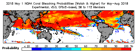 Current Bleaching Heat Stress Outlook Probability - Watch and higher