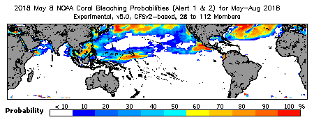 Current Bleaching Heat Stress Outlook Probability - Alert Levels 1 and 2