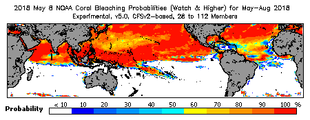 Current Bleaching Heat Stress Outlook Probability - Watch and higher