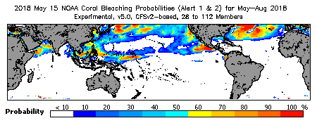 Current Bleaching Heat Stress Outlook Probability - Alert Levels 1 and 2