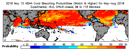 Current Bleaching Heat Stress Outlook Probability - Watch and higher