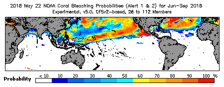 Current Bleaching Heat Stress Outlook Probability - Alert Levels 1 and 2