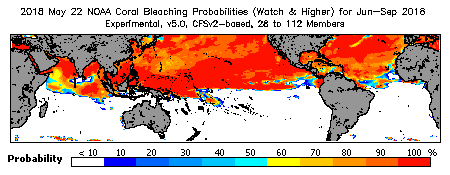 Current Bleaching Heat Stress Outlook Probability - Watch and higher