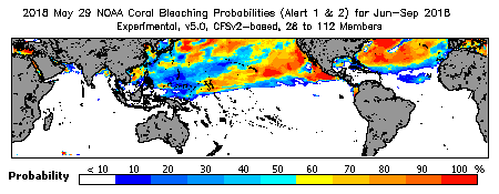 Current Bleaching Heat Stress Outlook Probability - Alert Levels 1 and 2