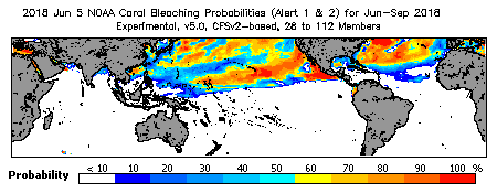 Current Bleaching Heat Stress Outlook Probability - Alert Levels 1 and 2