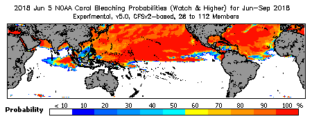 Current Bleaching Heat Stress Outlook Probability - Watch and higher