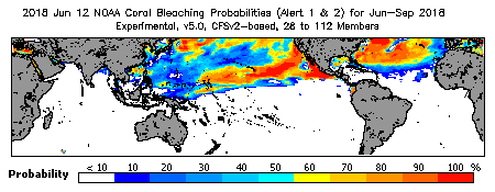 Current Bleaching Heat Stress Outlook Probability - Alert Levels 1 and 2