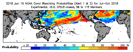 Current Bleaching Heat Stress Outlook Probability - Alert Levels 1 and 2