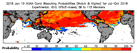 Current Bleaching Heat Stress Outlook Probability - Watch and higher