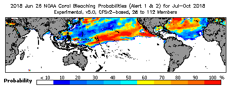 Current Bleaching Heat Stress Outlook Probability - Alert Levels 1 and 2