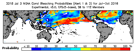 Current Bleaching Heat Stress Outlook Probability - Alert Levels 1 and 2