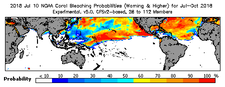 Current Bleaching Heat Stress Outlook Probability - Warning and higher