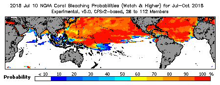 Current Bleaching Heat Stress Outlook Probability - Watch and higher