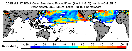 Current Bleaching Heat Stress Outlook Probability - Alert Levels 1 and 2