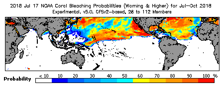 Current Bleaching Heat Stress Outlook Probability - Warning and higher