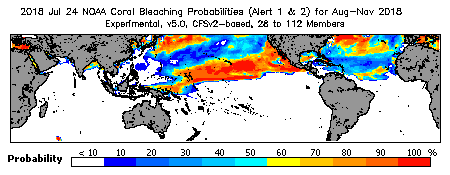 Current Bleaching Heat Stress Outlook Probability - Alert Levels 1 and 2