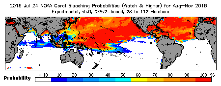 Current Bleaching Heat Stress Outlook Probability - Watch and higher