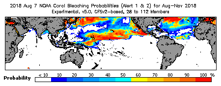 Current Bleaching Heat Stress Outlook Probability - Alert Levels 1 and 2