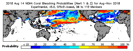 Current Bleaching Heat Stress Outlook Probability - Alert Levels 1 and 2